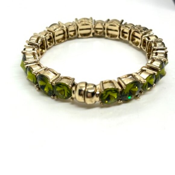 TASHA RHINESTONE STATEMENT BRACELET PERIDOT GREEN MAGNETIC CLOSURE GOLD TONE - Picture 6 of 14